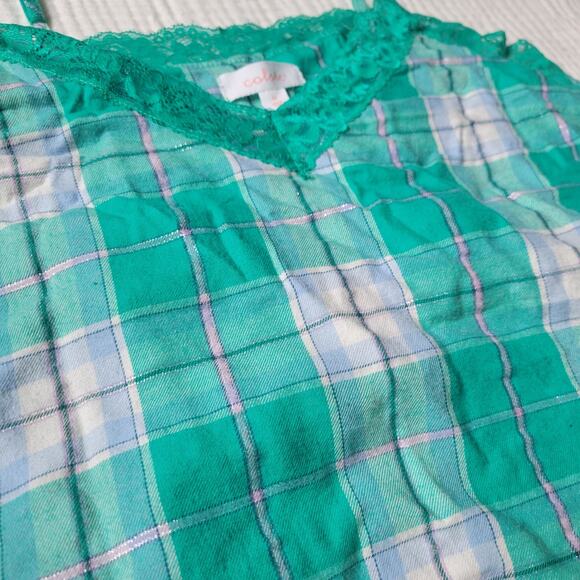 Colsie Womens Medium Matching PJ set Lounge Pajames Green Plaid Shorts Tank Top - Picture 3 of 6